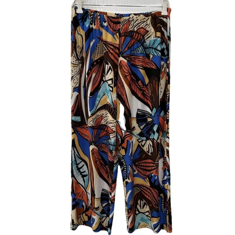 Melissa Paige Women's Palazzo Pants Petites XL Bold Multicolor Print Boho Resort - Picture 2 of 8